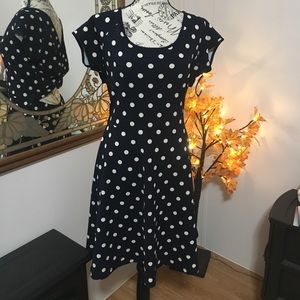Navy and White Polka Dot Dress w/ Peek A Boo Back